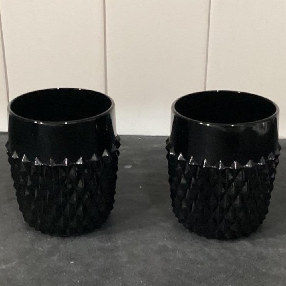 Set Of 2 Vintage Indiana Glass Tiara Black Diamond Point Tumblers